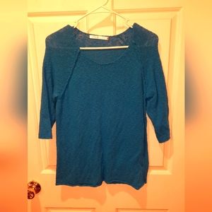 Lulu-B Blue 3/4 Sleeve Cotton Blouse size Medium